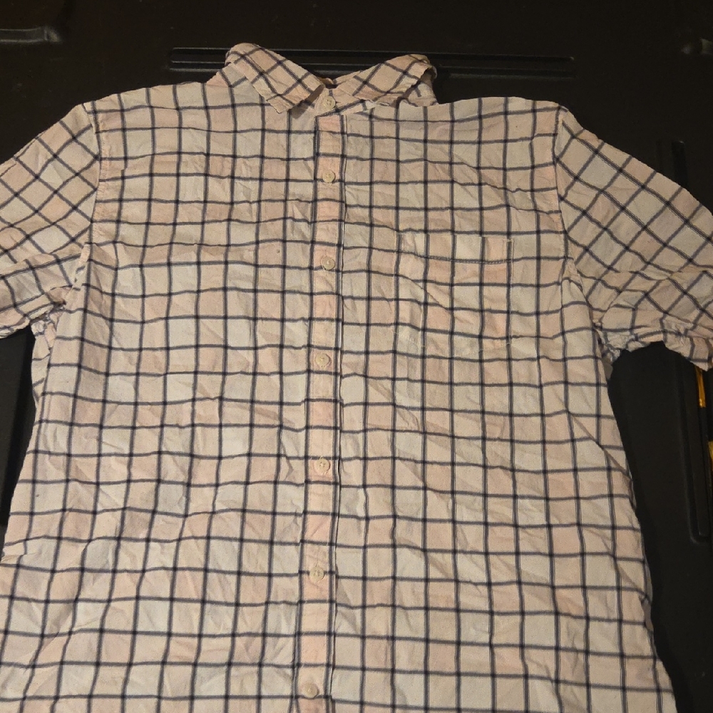 Amazon Essentials Men's Pink and Blue Plaid Shirt